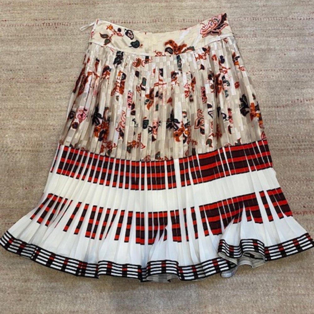 Tory Burch Floral and Striped Midi Skirt - Red, Black, White